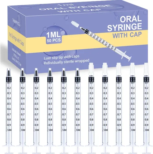 50 piezas de jeringas de 1 ml con tapas dispensador oral envuelto individualmente en esterilidad para gotero de medicina, recolección de calostro,