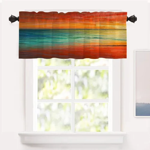 Miniatura 104 de Shrahala Beige and Orange Abstract Art Brushstrokes Blackout Curtain Tiers, Abstract Oil Paint Kitchen Valance Light Blocking Tier Drapes with Rod