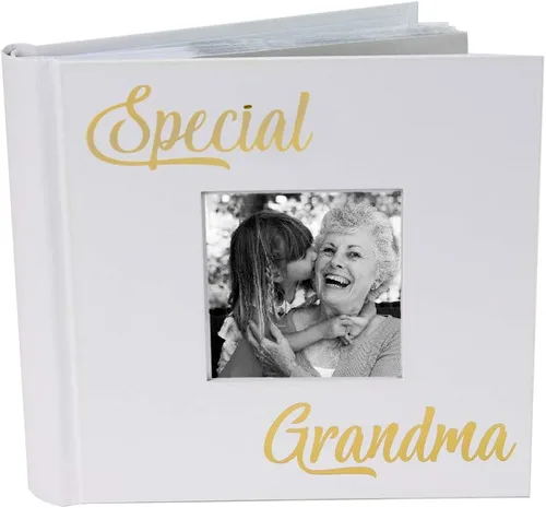 Miniatura 10 de Happy Homewares Álbum de fotos moderno de nietos blancos con texto dorado con capacidad para 80 fotos de 4 x 6 pulgadas
