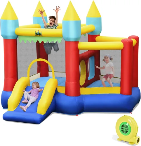 BOUNTECH Casa inflable de rebote para niños de 5 a 12 años, para fiestas en interiores y exteriores, con área de salto, piscina de bolas, castillo
