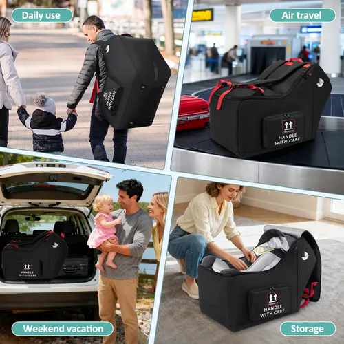 Miniatura 8 de RAINSMORE Bolsa de viaje para asiento de automóvil infantil para avión, compatible con todos los asientos de automóvil Nuna Pipa y base Chicco Negro