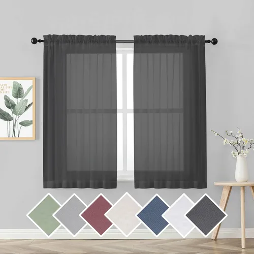 Miniatura 189 de OVZME - Cortinas traslúcidas blancas de 45 pulgadas de largo, 2 paneles, cortinas de gasa con bolsillo para barra para ventanas pequeñas, cada una