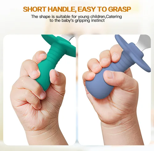 Miniatura 4 de Juego de 4 tenedores para bebés, utensilios de autoalimentación con asas de silicona suave, acero inoxidable 18/8, antiestrangulamiento y sin BPA 4