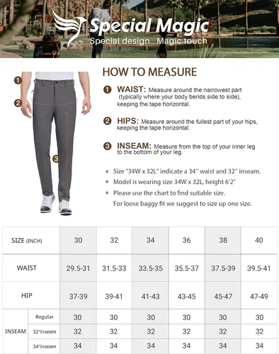 Miniatura 6 de SPECIALMAGIC Pantalones de golf para hombre, elásticos, ajustados, ligeros, con bolsillos con cremallera