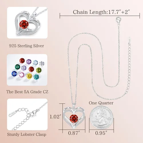Miniatura 36 de LOUISA SECRET Love Heart Birthstone Necklaces for Women, Birthday Gift for Women, Anniversary Jewelry for Wife Her, 925 Sterling Silver Pendant