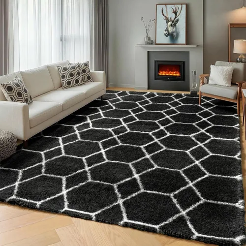 Miniatura 39 de ONASAR Alfombras de área para sala de estar y dormitorio, alfombra esponjosa lavable de 5x8 pies gris y blanca, alfombra de piso suave, afelpada