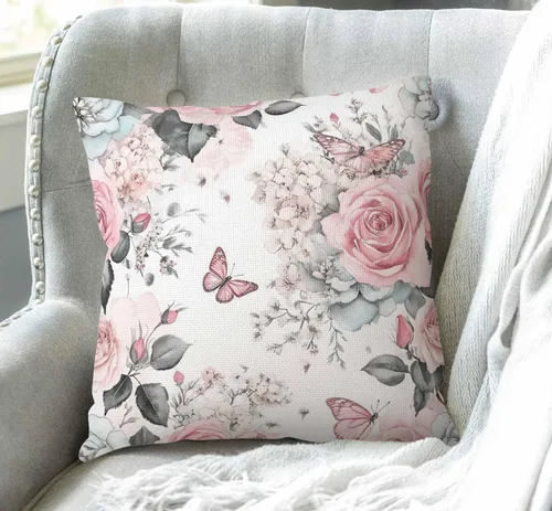 Miniatura 3 de Swono Funda de almohada de flores y hojas rosas, funda de almohada con patrón floral de acuarela, funda de almohada de arpillera de flores y rosas