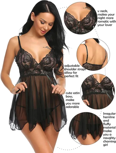 Miniatura 4 de Camisón Avidlove babydoll de encaje lencería sexy camisón de malla ropa de noche para mujer