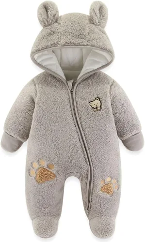 Fairy Baby Traje de nieve para bebé recién nacido, con oso y mameluco de forro polar grueso, abrigo infantil para niñas y niños de 0 a 12 meses