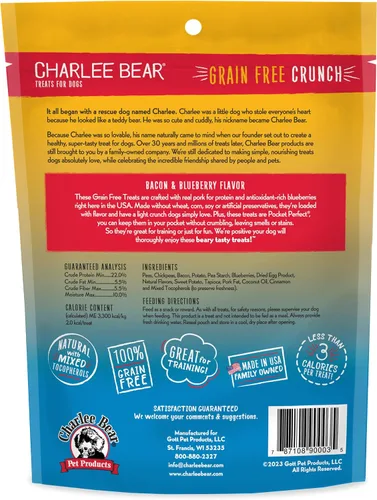 Miniatura 2 de Charlee Bear Crunch Golosinas para Perros Sin Granos, Tocino y Arándanos, Bolsa Resellable de 8 Onzas, Golosinas de Entrenamiento Bajas en Calorías