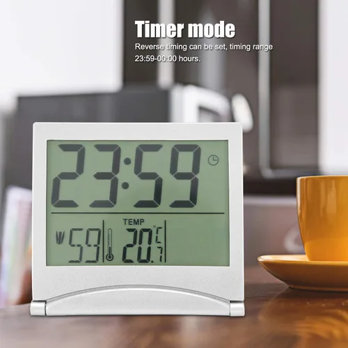 Miniatura 2 de Reloj electrónico compacto con alarma plegable, fácil de leer, reloj atómico de escritorio, ajuste automático, pantalla de reloj despertador digital
