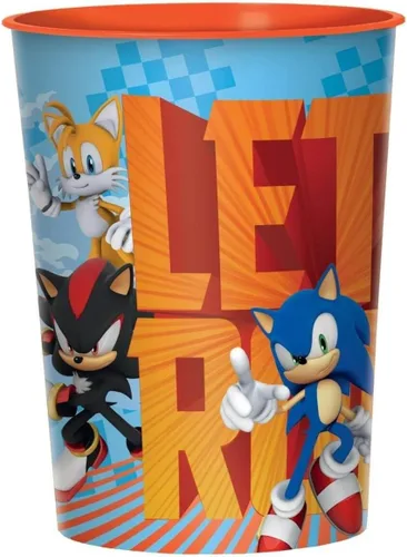 amscan Sonic The Hedgehog - Vaso de plástico para fiesta, 16 onzas, color azul, 1 unidad