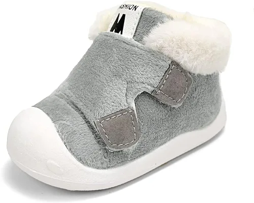 OAISNIT Botas de nieve para bebés y niñas con suela de goma antideslizante, zapatos de invierno con pantuflas casuales de piel de felpa cálida