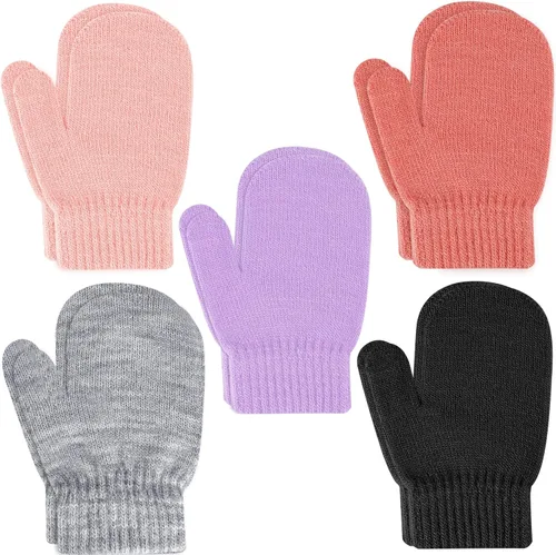 Miniatura 14 de ONESING 5 pares de manoplas para niños pequeños guantes de invierno negros para niñas y niños - Manoplas cálidas para recién nacidos