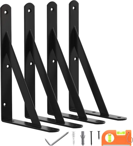Miniatura 17 de Paquete de 8 soportes de estante resistentes de 14 pulgadas, soporte de pared flotante grande para estantes de almacenamiento de garaje, acabado