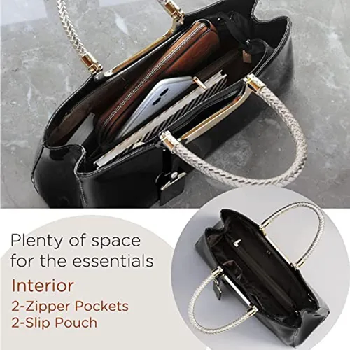 Miniatura 5 de XingChen Bolso brillante de las mujeres del bolso del bolso de la manija superior del cuero de la patente del bolso estructurado del bolso del bolso