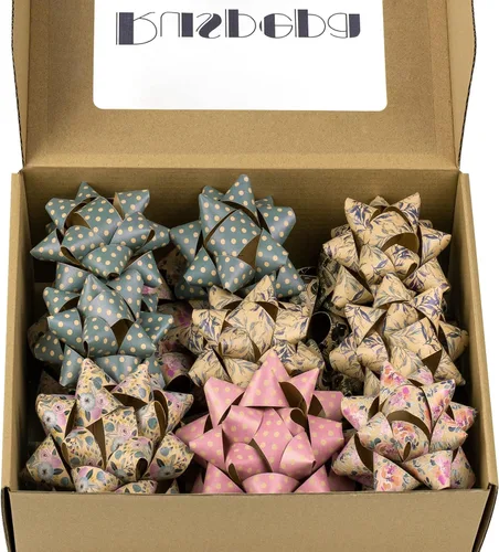 Miniatura 4 de RUSPEPA Surtido de lazos de regalo de papel kraft, diseño de flores, plantas y puntos para el día de la madre, vacaciones, cumpleaños, boda, baby