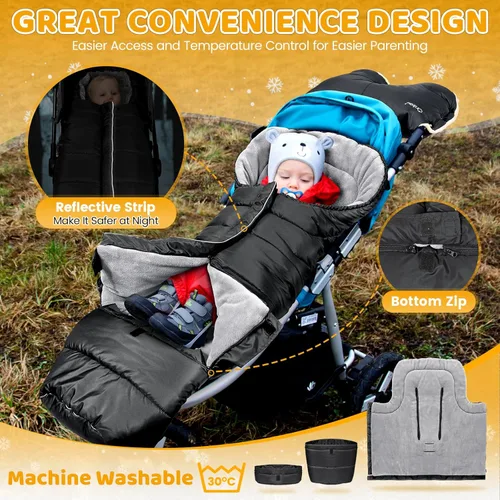Miniatura 5 de Orzbow - Bolsa universal para cochecito con saco extra para niños pequeños, manta cálida e impermeable, funda de invierno, bolsa de banderines