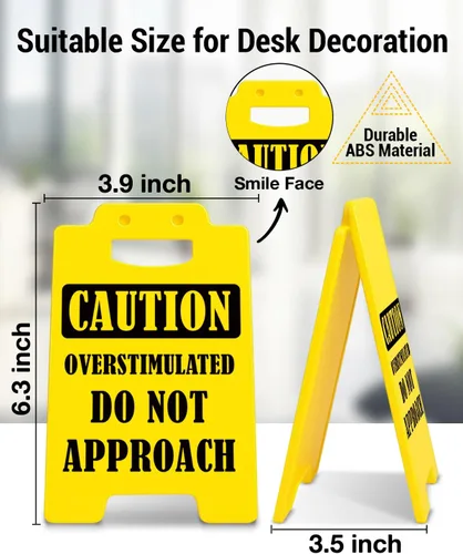 Miniatura 2 de Divertida decoración de escritorio de oficina sobreestimulada con texto en inglés "Do Not Approach Caution", decoración de cubículo de oficina