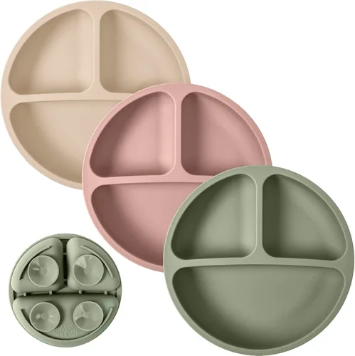 Miniatura 13 de WeeSprout - Platos de succión para bebés y niños pequeños con tapas, 100% silicona, diseño dividido para comedores selectivos, aptos para microondas
