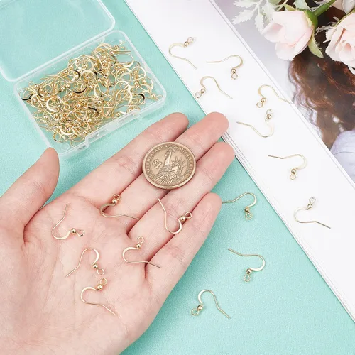 Miniatura 3 de SUNNYCLUE 1 Caja 100Pcs Ganchos de Pendiente Franceses Chapados en Oro Real de 18K, Pendientes de Anillo de Pescado, Alambres de Acero Inoxidable