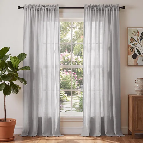 Miniatura 11 de PrinceDeco - Cortinas de lino de 63 pulgadas de largo para sala de estar, gruesas, de arpillera, con bolsillo para barra, cortinas para ventanas