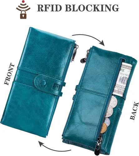 Miniatura 3 de Roulens Wallet for Women Large Capacity Genuine Leather Bifold RFID Blocking Card Holder Clutch Wallet with Zipper Pocket