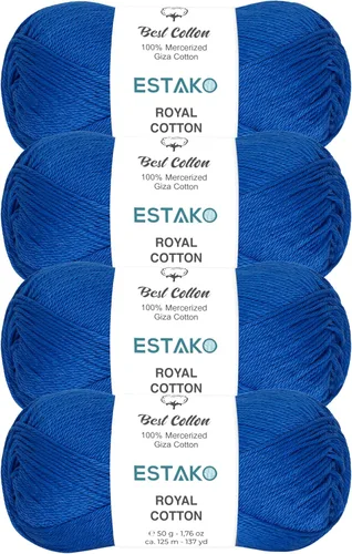 Miniatura 64 de Estako Algodón Royal, 100% hilo de algodón giza mercerizado, suave, súper fino 1 para ganchillo y tejer, 1.76 onzas (50g) / 137 yardas (125m)