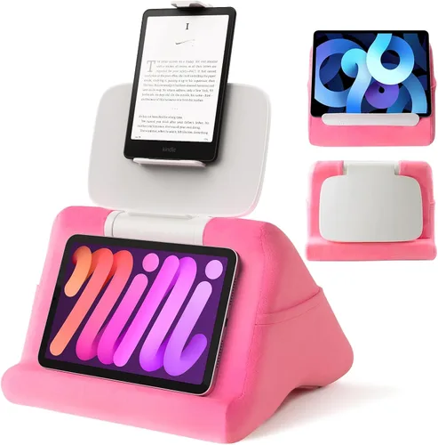 Miniatura 8 de SAIJI Soporte de almohada para tablet iPad mini soporte para Kindle para regazo en la cama, con elevador y clip multifunción ajustable en ángulo Azul