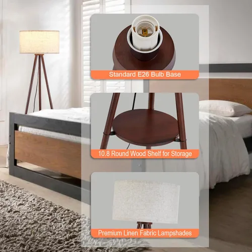 Miniatura 7 de Lámpara de pie con trípode de madera Baobab Tree Park BTP para sala de estar, bombilla LED de 3 temperaturas de color incluida, lámpara de pie