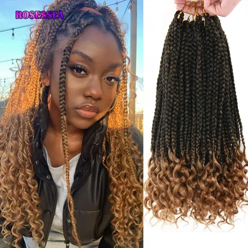 Miniatura 7 de Trenzas de ganchillo para mujer, 144 raíces/paquete, trenza negra con extremos rizados, trenzas de caja de 14 pulgadas, 24 mechones por pieza