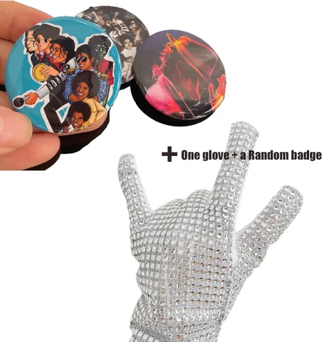 Miniatura 5 de Guantes de diamantes de imitación para niños brillantes Michael Punk Billie Jean con lentejuelas y una insignia de Jackson