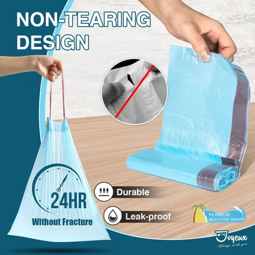 Miniatura 2 de JOYEUX Bolsas de basura pequeñas de 2.6 galones, mini bolsas de basura con cordón para baño y cocina, aroma a brisa junto a la playa, 66