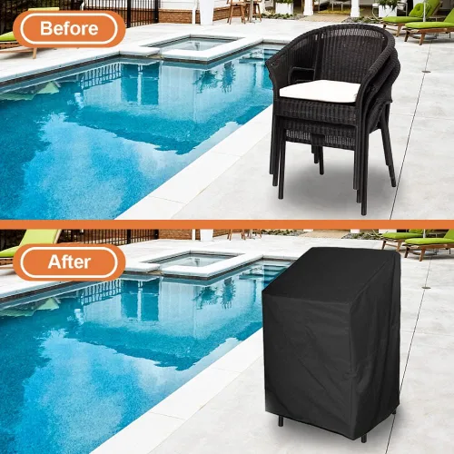 Miniatura 3 de Funda para silla apilable para patio, jardín, piscina, cubierta, impermeable, protector de muebles para 4-6 pilas de taburetes, 34 pulgadas de largo