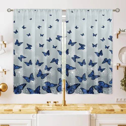 Miniatura 42 de Cortinas de mariposa, mariposa azul, diente de león blanco, románticas, para niñas y mujeres, insonorizadas, aisladas, con bolsillo para barra