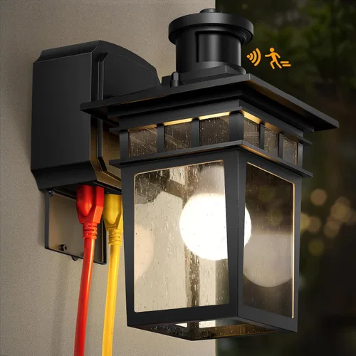 Miniatura 12 de Luces de Porche Exteriores con Sensor de Movimiento con Toma GFCI, 3 Modos de Luminaria Exterior del Anochecer al Amanecer, Luminaria de Iluminación