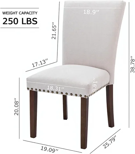 Miniatura 2 de Juego de 2 sillas tapizadas color beige para comedor – Sillas de cocina estilo granja con respaldo alto, patas de caucho sólido, asiento de espuma