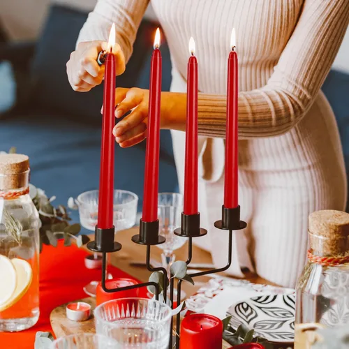 Miniatura 3 de WPONSZU Paquete de 14 velas altas de color rojo de 10 pulgadas sin perfume sin goteo para Navidad, día de San Valentín, cena, fiesta, cumpleaños