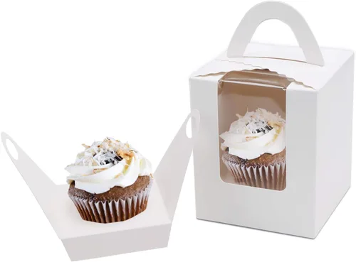 Miniatura 9 de EUSOAR Cajas individuales para cupcakes, 25 recipientes individuales de 3.6 x 3.6 x 4.3 pulgadas, cajas de regalo para magdalenas con asa para Rosa