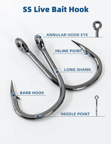 Miniatura 3 de BLUEWING Ganchos de cebo vivo de acero inoxidable, 10 unids/20 unidades, ultra afilados y duraderos para pesca de agua salada y agua dulce