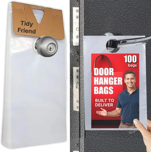TidyFriend Bolsas para colgar puertas de 6 x 12 pulgadas (paquete de 100), bolsas transparentes para colgar puertas que protegen volantes, folletos,