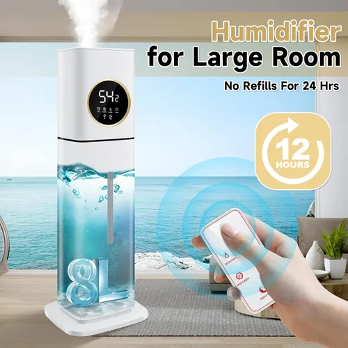 Miniatura 3 de Humidificador para habitaciones grandes, 8L/2.11 galones humidificadores de llenado superior de torre de niebla fría y cálida, humidificadores