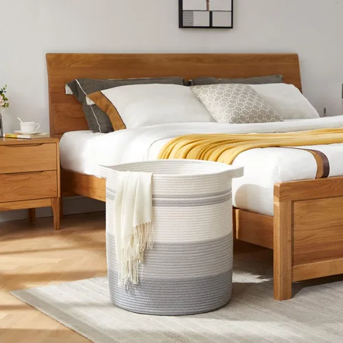 Miniatura 2 de OIAHOMY Cesta de lavandería de 80 litros con asas, cesta decorativa para sala de estar, cesta de almacenamiento tejida para juguetes, almohadas