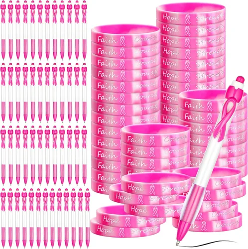 Yeaqee 100 piezas de accesorios de concientización sobre el cáncer de mama, incluyen 50 pulseras de concienciación sobre el cáncer de mama, pulseras