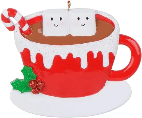 Taza de malvavisco de chocolate caliente para pareja, adorno para árbol de Navidad 2025, adorno de Navidad personalizado para familia de 2, regalo
