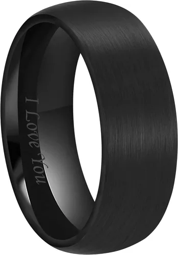 CROWNAL Anillo de boda de cerámica negra de 0.157in, 0.236in y 0.315in, para hombres, mujeres, parejas, acabado cepillado, grabado "I Love You