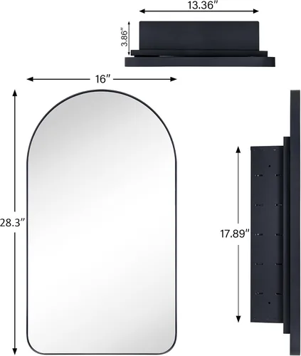 Miniatura 7 de Botiquín de baño empotrado en arco dorado cepillado con espejo de acero inoxidable con marco de metal rectangular con espejo de 16 x 28.3 pulgadas