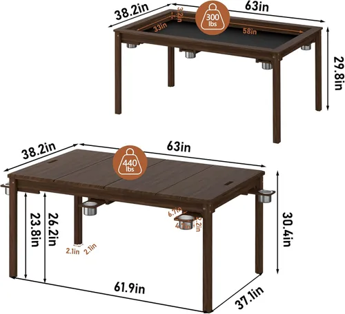 Miniatura 2 de Yardenaler Mesa de Juegos de Mesa de Madera Maciza, Mesa de Juegos y Comedor con Gran Espacio de Juego de 58" x 33" y Superficie Extraíble, Para 4 a