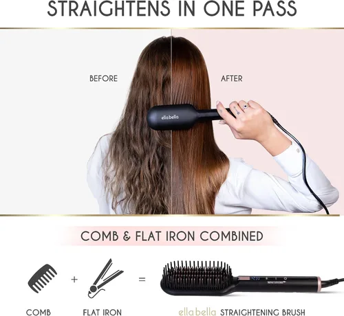 Miniatura 2 de ELLA BELLA Cepillo alisador de cabello • Cepillo alisador con calefacción • Alisa en 1 pasada • Tecnología iónica para un cabello más saludable •