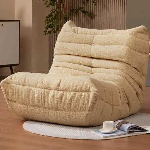 Miniatura 29 de Sillones tipo puf para adultos, puf gigante con espuma viscoelástica, sillón puf con relleno, piel sintética, para la sala, dormitorio u oficina azul